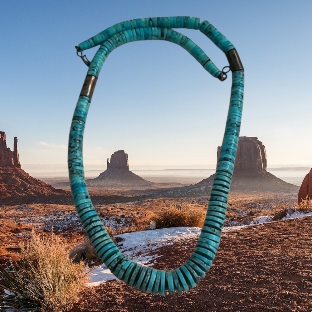 Vintage Turquoise Heishi Necklace • 23" • Southwest Native American Style
